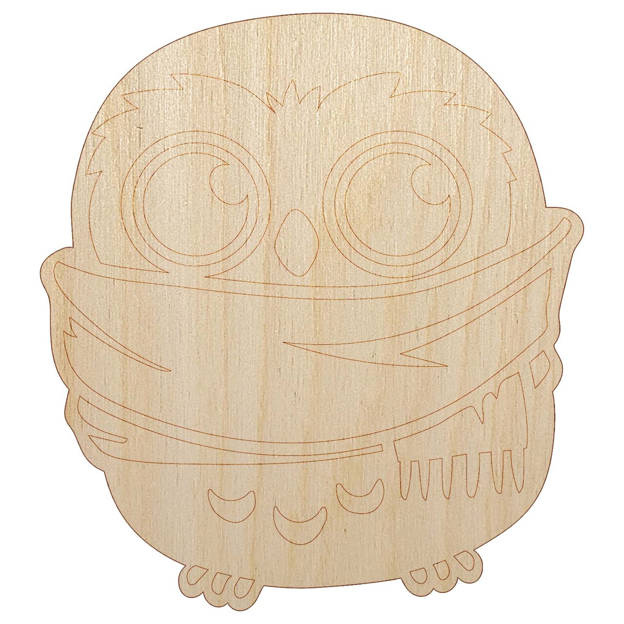 Cute Little Owl with Big Scarf Unfinished Wood Shape Piece Cutout for DIY Craft Projects